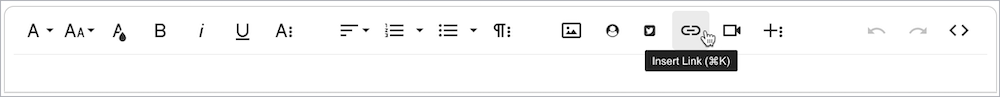 Text editor toolbar shows the Insert Link button