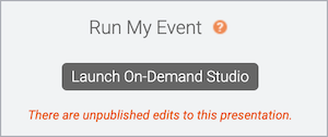 Launch OD Studio button and unpublished edits notice