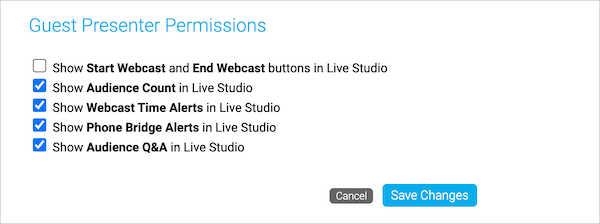 Guest Presenter Permissions window with Guest Presenter options